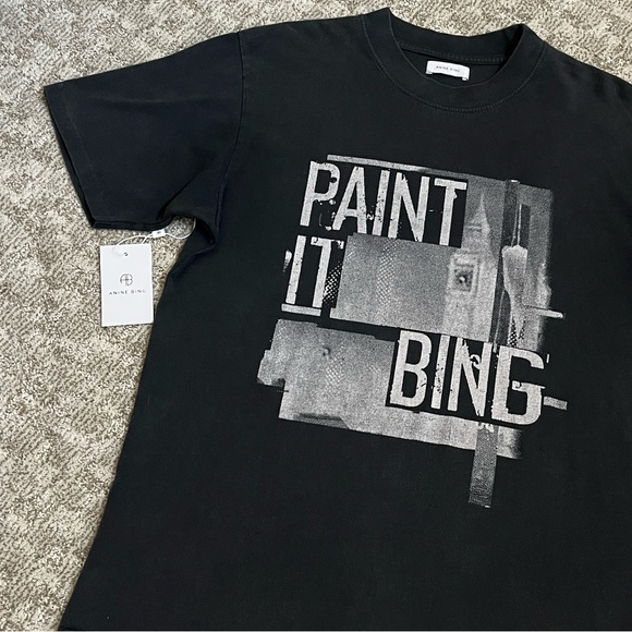 Anine Bing Georgie Washed Black ‘Paint It Bing’ Cotton Tee—L - Picture 4 of 10
